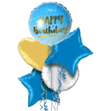 Blue and Gold Happy Birthday Balloon Bouquet With Free Lily O Brien Chocolate Set